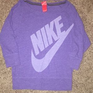 Purple off the shoulder NIKE cropped sleeve shirt